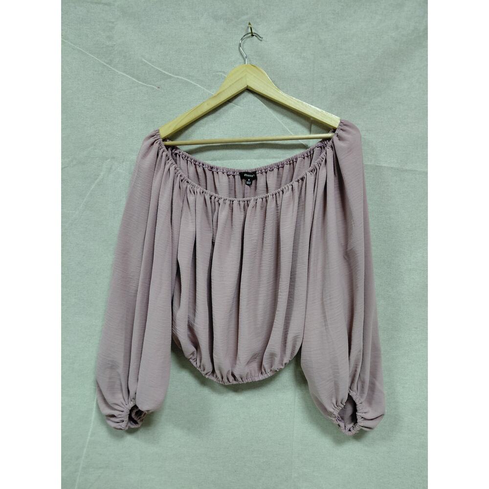 NWT Stunn'd Off-Shoulder Blouse Mauve Solid Long Sleeve Women Size M